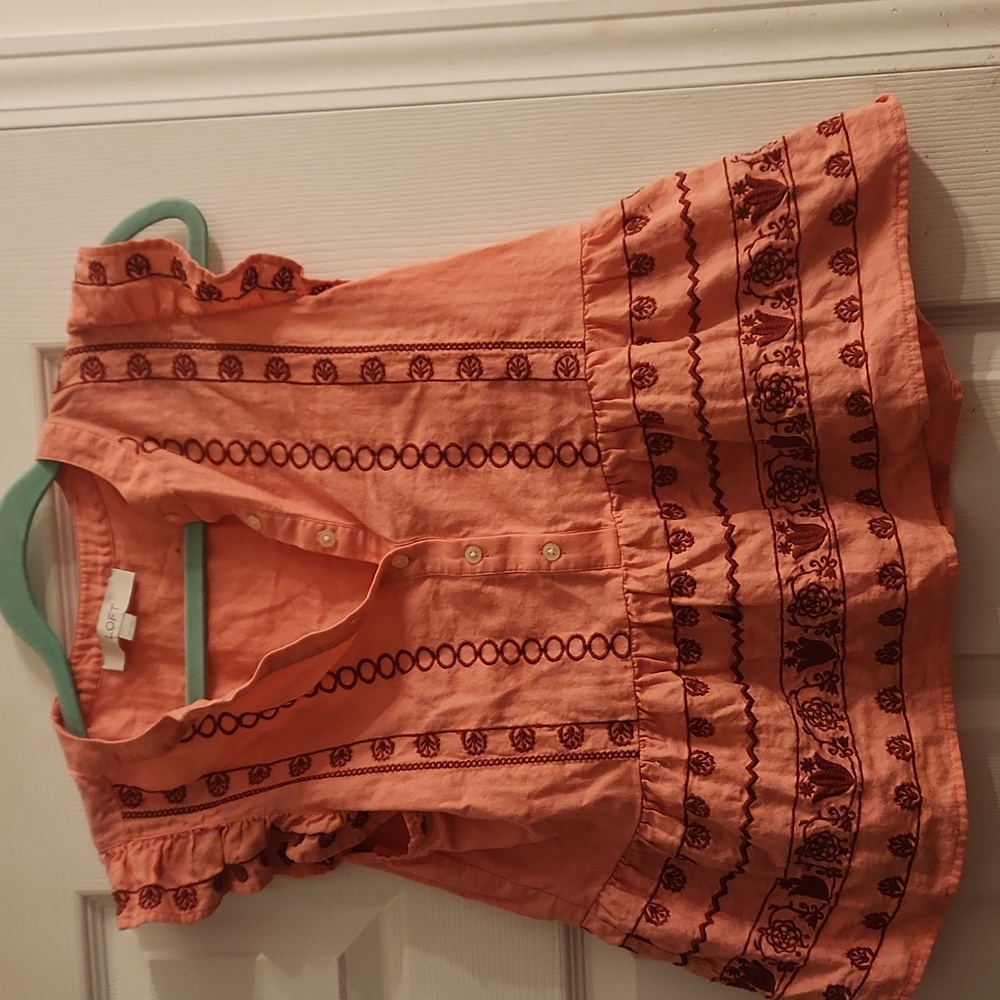 Loft Floral Embroidered Henley Peplum Shell